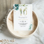 Invitation Gold et Eucalyptus fête du 40e anniversaire<br><div class="desc">Cette invitation à la fête du 40e anniversaire d'or et d'eucalyptus est parfaite pour une élégante célébration du 40e anniversaire. Le design se compose de feuilles et de fleurs peints à la main en aquarelle vert,  or et bleu,  soigneusement arrangés en bouquets et cadres géométriques élégants.</div>