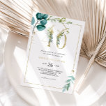 Invitation Gold et Eucalyptus fête du 40e anniversaire<br><div class="desc">Cette invitation à la fête du 40e anniversaire d'or et d'eucalyptus est parfaite pour une élégante célébration du 40e anniversaire. Le design se compose de feuilles et de fleurs peints à la main en aquarelle vert,  or et bleu,  soigneusement arrangés en bouquets et cadres géométriques élégants.</div>