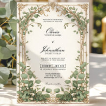 Gold et Green Eucalyptus Greenery Wedding Invitati
