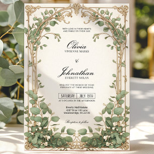 Invitation Gold et Green Eucalyptus Greenery Wedding Invitati