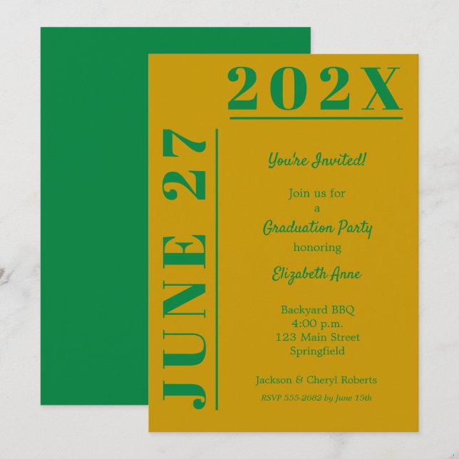 Invitation Gold et Green Graduation Party (Devant / Derrière)