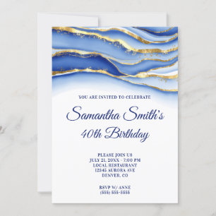 Invitation Gold et Marine Blue Ink Geode 40e anniversaire