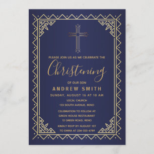 Invitation Gold Et Marine Vintage Calligraphie Christing