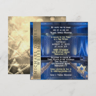 Invitation Gold et Navy Blue Bar Mitzvah