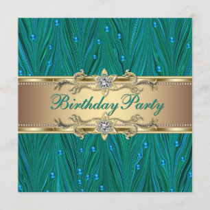 Invitation Gold et Peacock Turquoise Blue Anniversaire