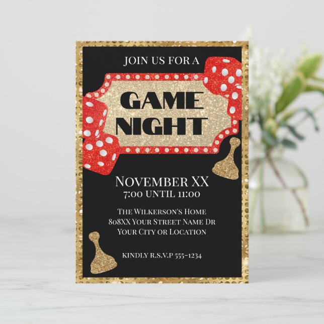 Invitation Gold et Red Parties scintillant Board Jeu Night su (Debout devant)