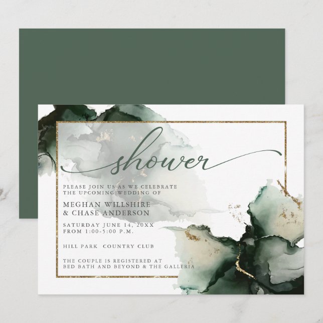 Invitation Gold et Sage Green Aquarelle (Devant / Derrière)