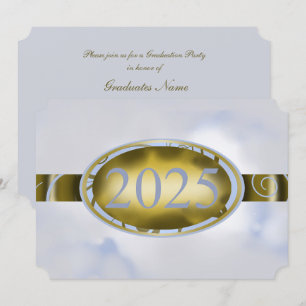 Invitation Gold et Sky-Blue Graduation Floral 2025 Party