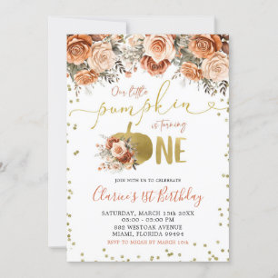 Invitation Gold et Terracotta Floral Citrouille Premier anniv