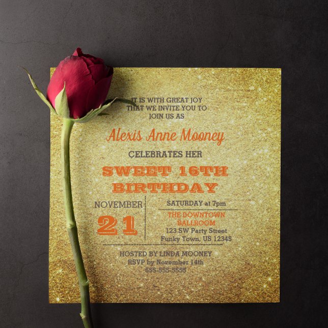 Invitation Gold et Topaz Orange Parties scintillant Sweet 16 (Créateur téléchargé)