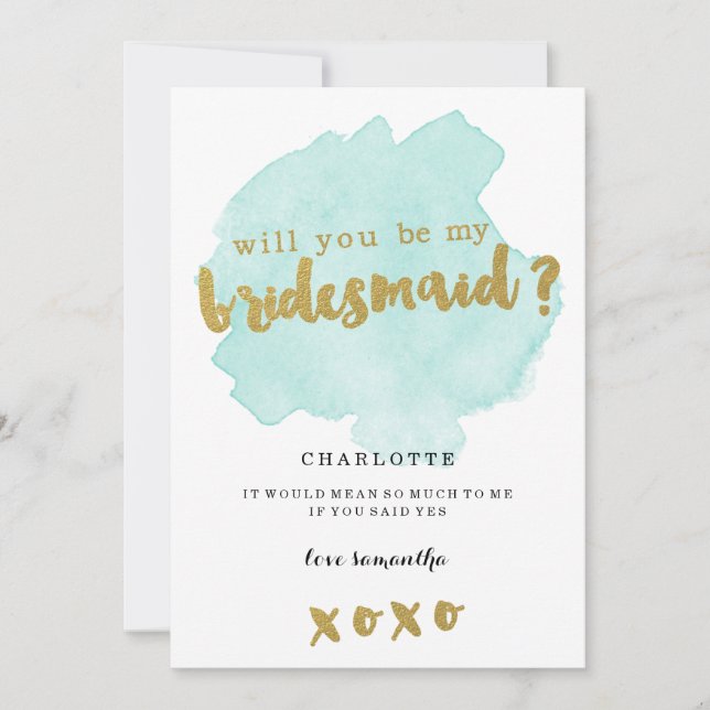 Invitation Gold et Turquoise Blush Serez-vous ma servante d'h (Devant)