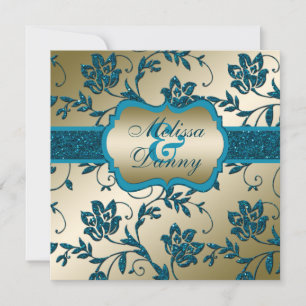 Invitation Gold et Turquoise FAUX Parties scintillant Floral