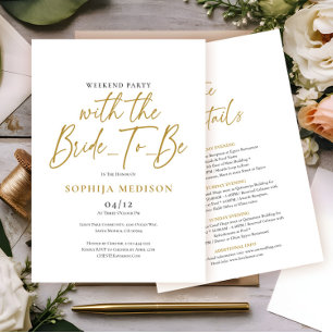 Invitation Gold et White Bachelorette Weend Party