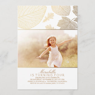 Invitation Gold et White Fall Leaves Photo Anniversaire