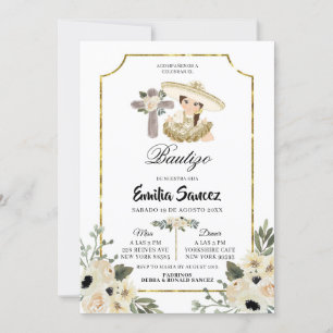 Invitation Gold et White Floral Girl Bautizo Invitacion