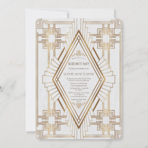 Invitation Gold et White Great Gatsby Bachelorette Party