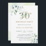 Invitation Gold Eucalyptus Botanical 30th Birthday Party<br><div class="desc">Cette invitation à la fête du 30e anniversaire présente des eucalyptus peints à l'aquarelle et des feuilles verts avec des numéros botaniques en or.</div>