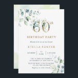 Invitation Gold Eucalyptus Botanical 60th Birthday Party<br><div class="desc">Cette invitation à la fête du 60e anniversaire présente des eucalyptus peints à l'aquarelle et des feuilles verts avec des numéros botaniques en or.</div>