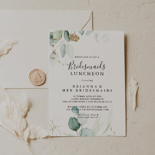 Invitation Gold Eucalyptus Bridesmaids Luncheon Douche