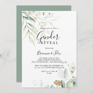 Invitation Gold Eucalyptus Calligraphie Genre Reveval Party