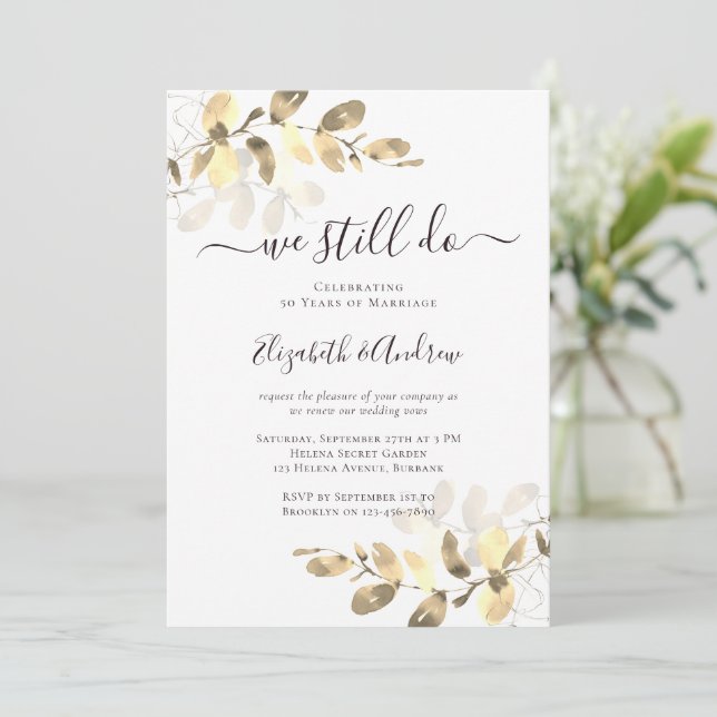 Invitation Gold Eucalyptus Calligraphie Mariage d'or (Debout devant)