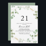 Invitation Gold Eucalyptus Foliage 21ème fête d'anniversaire<br><div class="desc">Cette invitation à la fête de 21e anniversaire de l'eucalyptus doré est parfaite pour un événement moderne. Le design comprend un feuillage vert d'eucalyptus aquarelle avec des confettis d'or.</div>