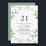 Invitation Gold Eucalyptus Foliage 21ème fête d'anniversaire<br><div class="desc">Cette invitation à la fête de 21e anniversaire de l'eucalyptus doré est parfaite pour un événement moderne. Le design comprend un feuillage vert d'eucalyptus aquarelle avec des confettis d'or.</div>