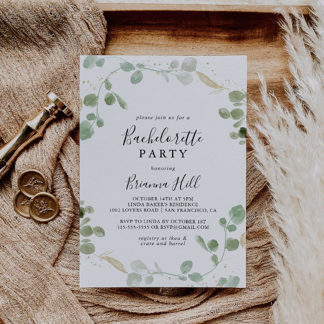 Invitation Gold Eucalyptus Foliage Bachelorette Party (Créateur téléchargé)