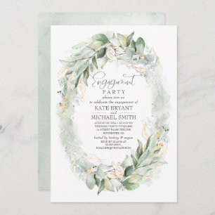 Invitation Gold Eucalyptus Green Wreath Engagement Party