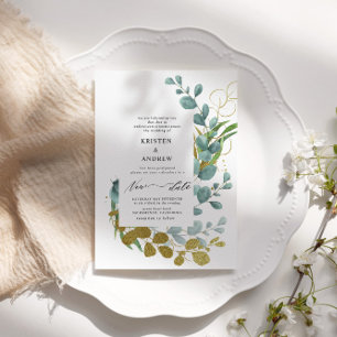 Invitation Gold Eucalyptus Verdure Nouveau Date Mariage
