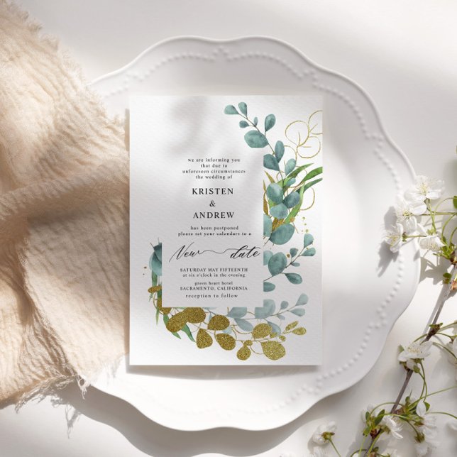 Invitation Gold Eucalyptus Verdure Nouveau Date Mariage (Créateur téléchargé)