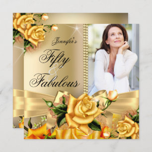 Invitation Gold Fabulous 50 Photo Rose Jaune Anniversaire 3