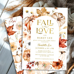 Invitation Gold Fall in Love Floral Arch Citrouille Baby show