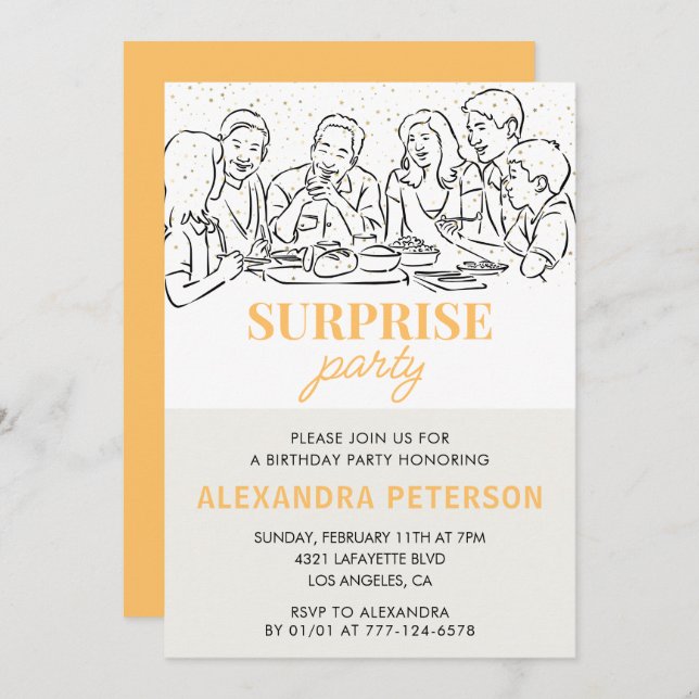 Invitation Gold Family Surprise fête 36e anniversaire (Devant / Derrière)