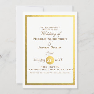 Invitation Gold Faux Foil Blanc Élégant minimaliste Mariage