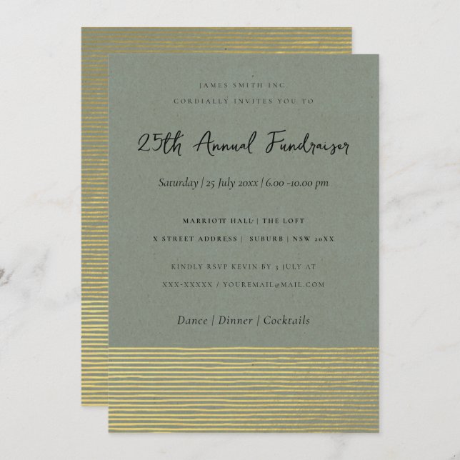 INVITATION GOLD FAUX GRAY SKETCH STRIPED LINE ÉVÉNEMENT D'ENT (Devant / Derrière)