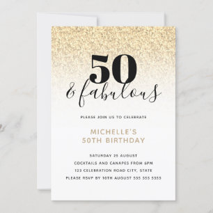 Invitation Gold Faux Parties scintillant 50 & Fabuleux 50e an
