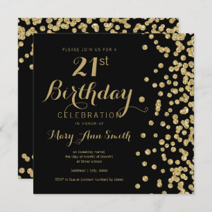Invitation Gold Faux Parties scintillant Confetti Black 21e a