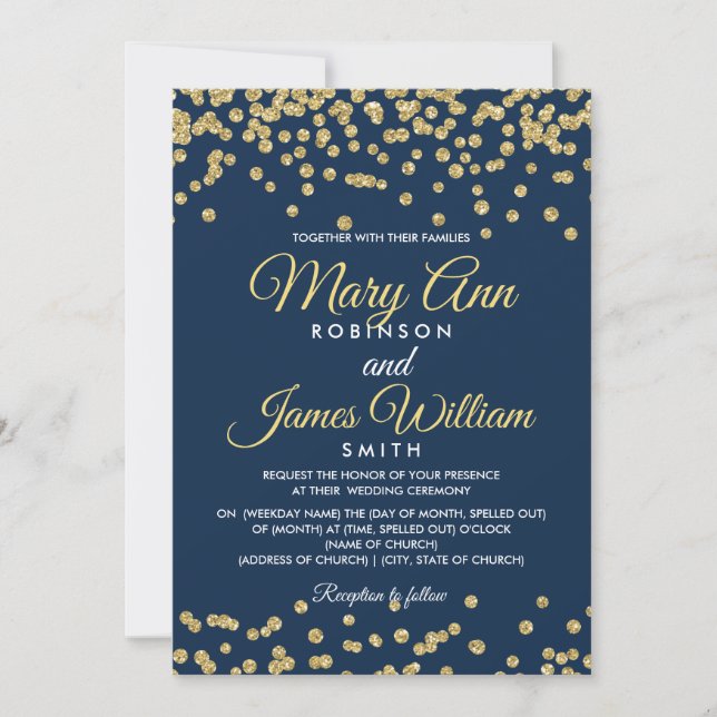 Invitation Gold Faux Parties scintillant Confetti Elégant Wed (Devant)
