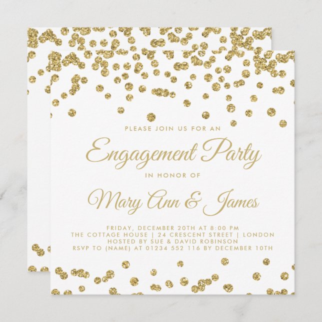 Invitation Gold Faux Parties scintillant Confetti Engagement  (Devant / Derrière)