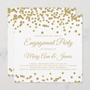 Invitation Gold Faux Parties scintillant Confetti Engagement 