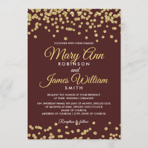 Invitation Gold Faux Parties scintillant Confetti Mariage élé