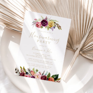 Invitation Gold Feather Boho Tropical House Party