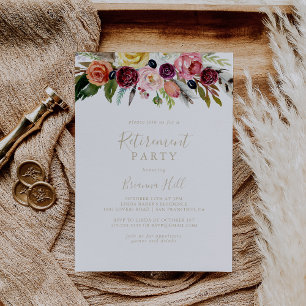 Invitation Gold Feather Boho Tropical Retirement Party