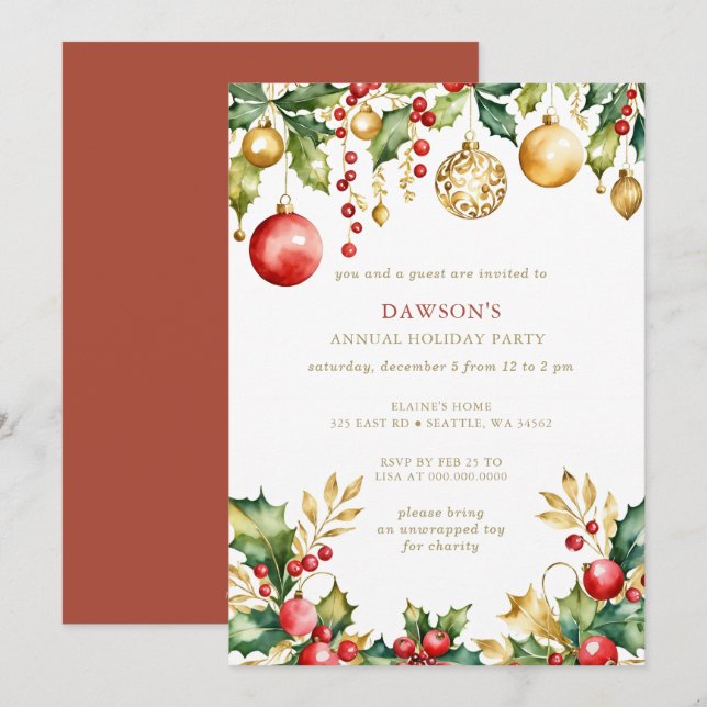 Invitation Gold Festive Corporate Christmas Party  (Devant / Derrière)