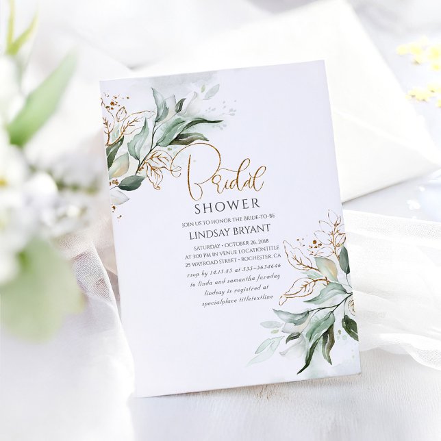 Invitation Gold Feuille verdure Romantique Cute Fête des mari (Eucalyptus Leaves Romantic Bridal Shower Invitation)
