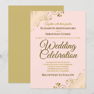 Invitation Gold Filigree Chic Elegant Blush Pink Mariage