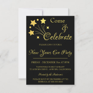 Invitation Gold Fireworks New Years Party