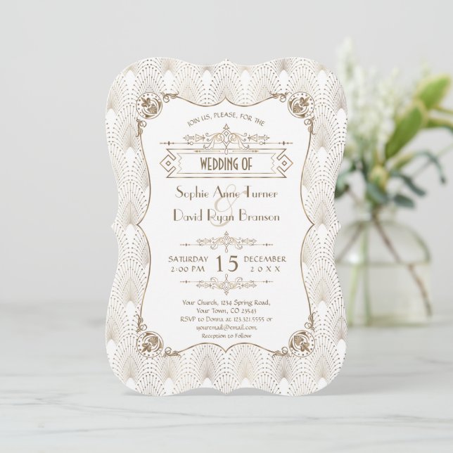 Invitation Gold Fleur de lis Art Déco Great Gatsby Mariage (Debout devant)