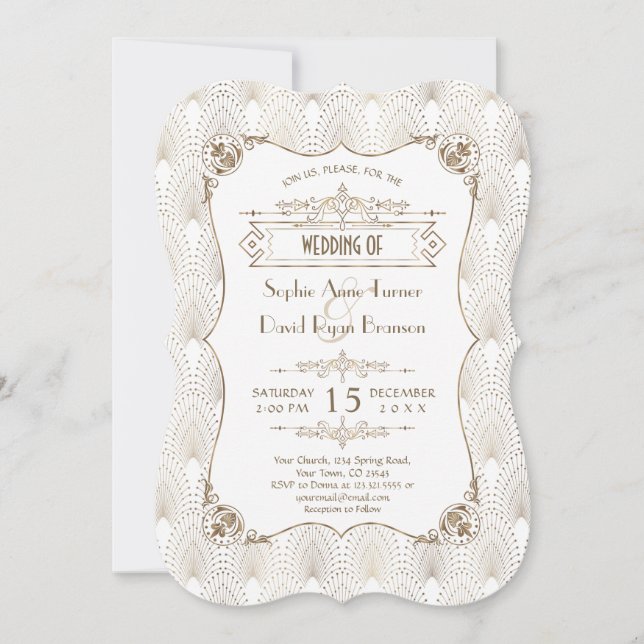 Invitation Gold Fleur-de-lis Great Gatsby 20s Style Mariage (Devant)